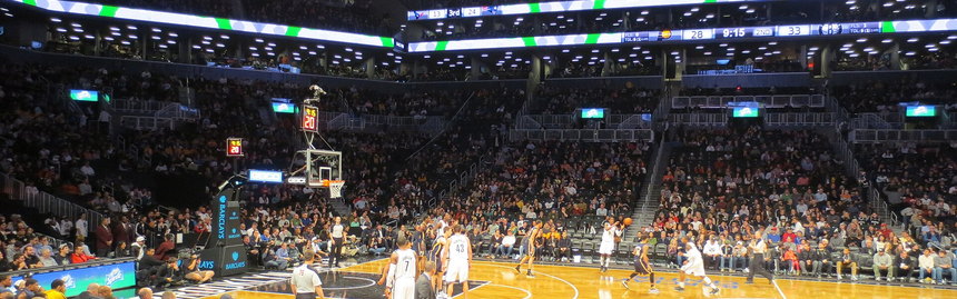 A Nets game in progress inside Barclays Center