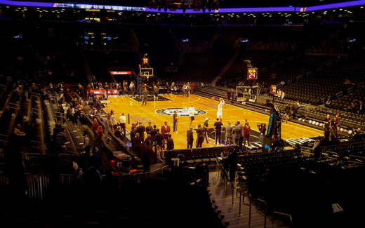 Brooklyn Nets players warming up before a game