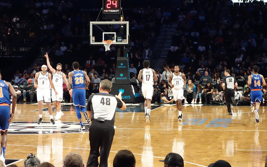 Brooklyn Nets players during a game against the New York Knicks